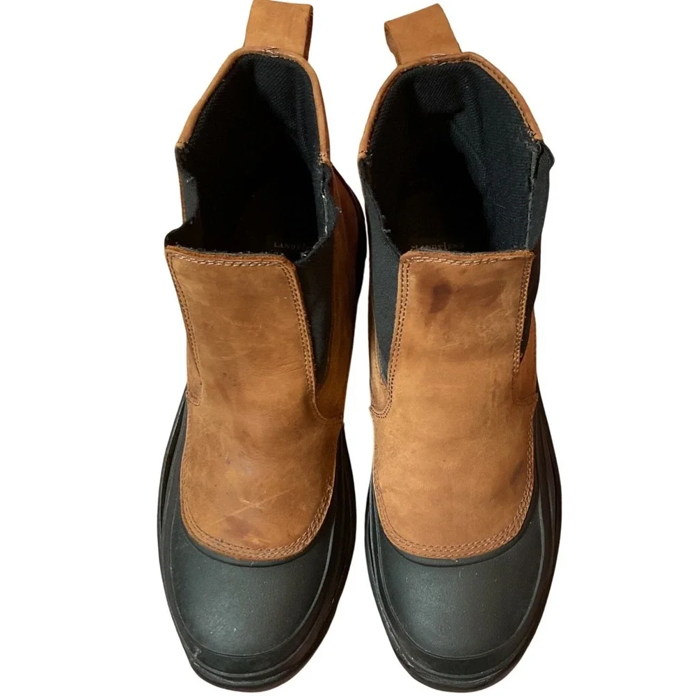 Lands End Chelsea Duck Boots Mens 11D Tan‎ Brown Good Leather Rubber 96615